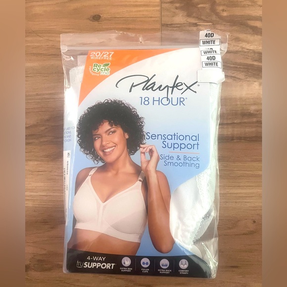 Playtex Women's 18 Hour 20/27 Sensational Support Wirefree Bra 40D White - Picture 1 of 2